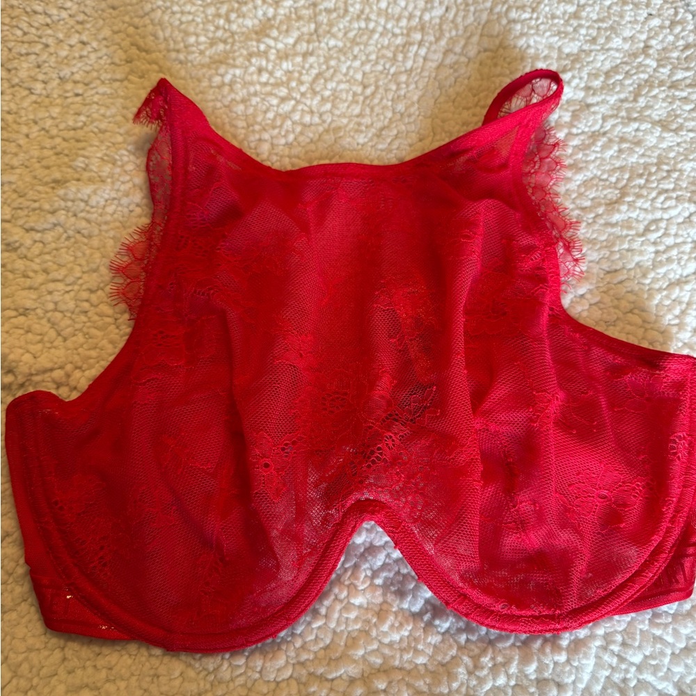 Victoria's Secret Red Lace High-Neck Underwire Bralette